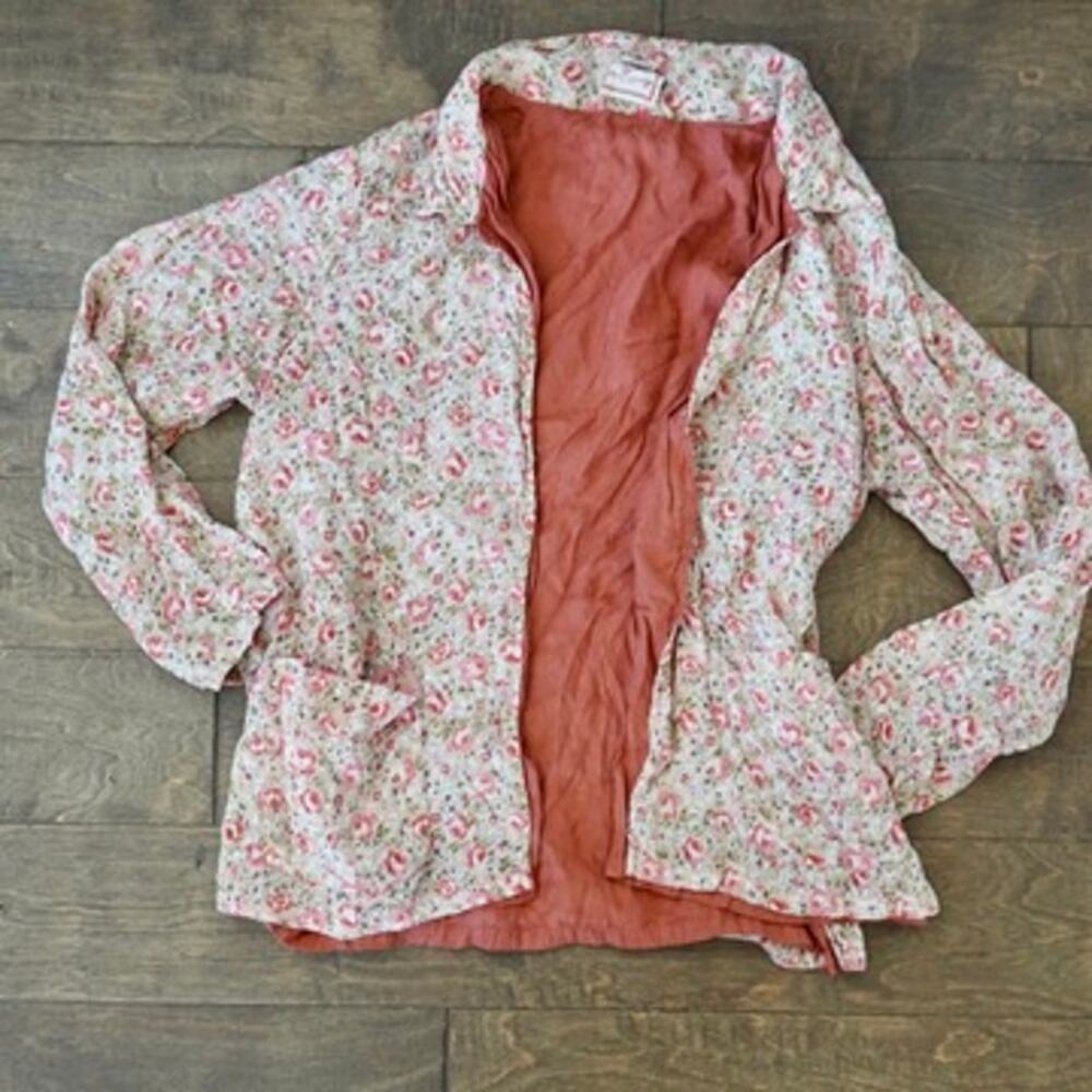Vintage April Cornell Reversible Floral Jacket M Rayon Terracotta Pink